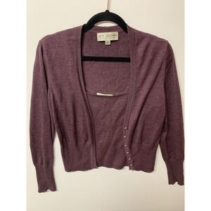 St John Collection Sweater Small Knit Cardigan Tank Set Plum Purple Old Money